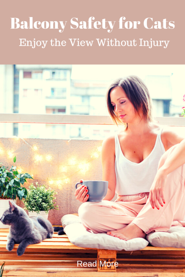 woman sitting with cat to show balcony safety for cats